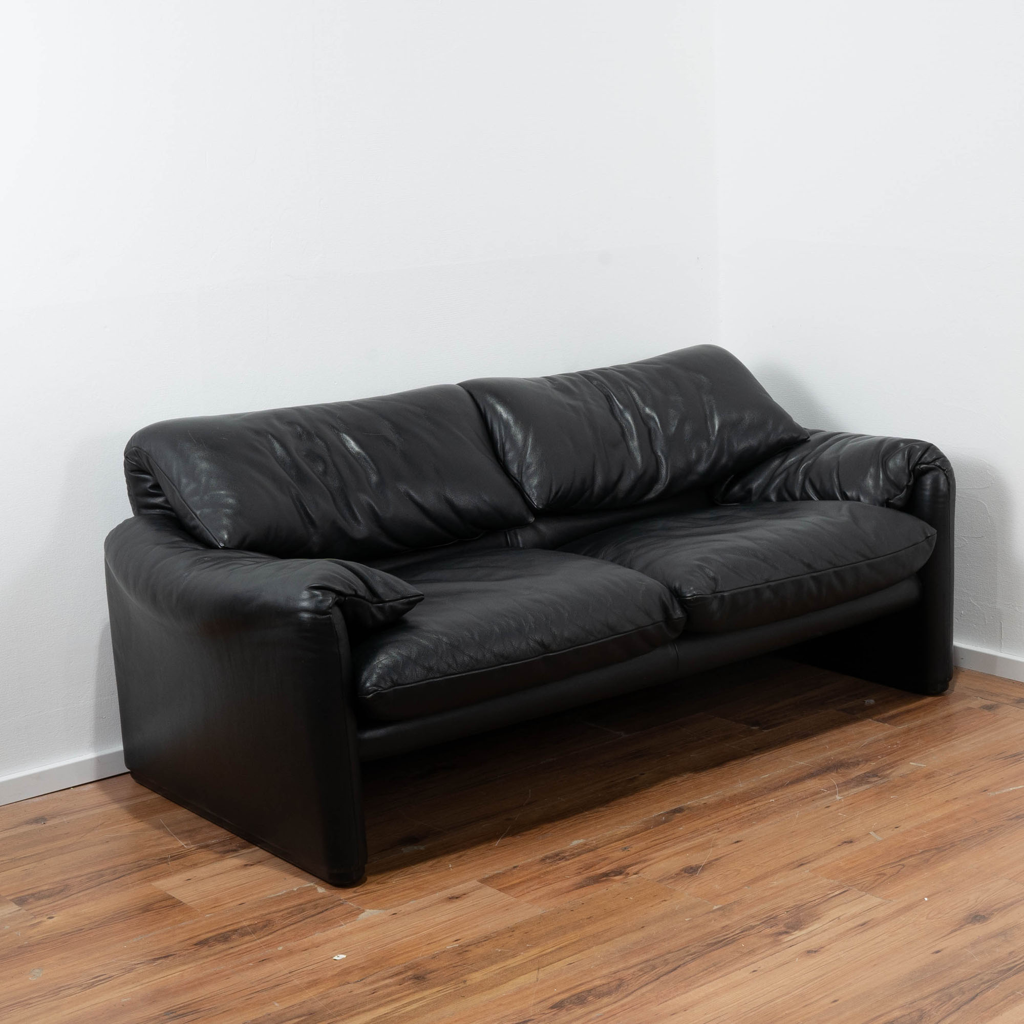 Cassina "Maralunga" 2-Sitzer Sofa Leder schwarz