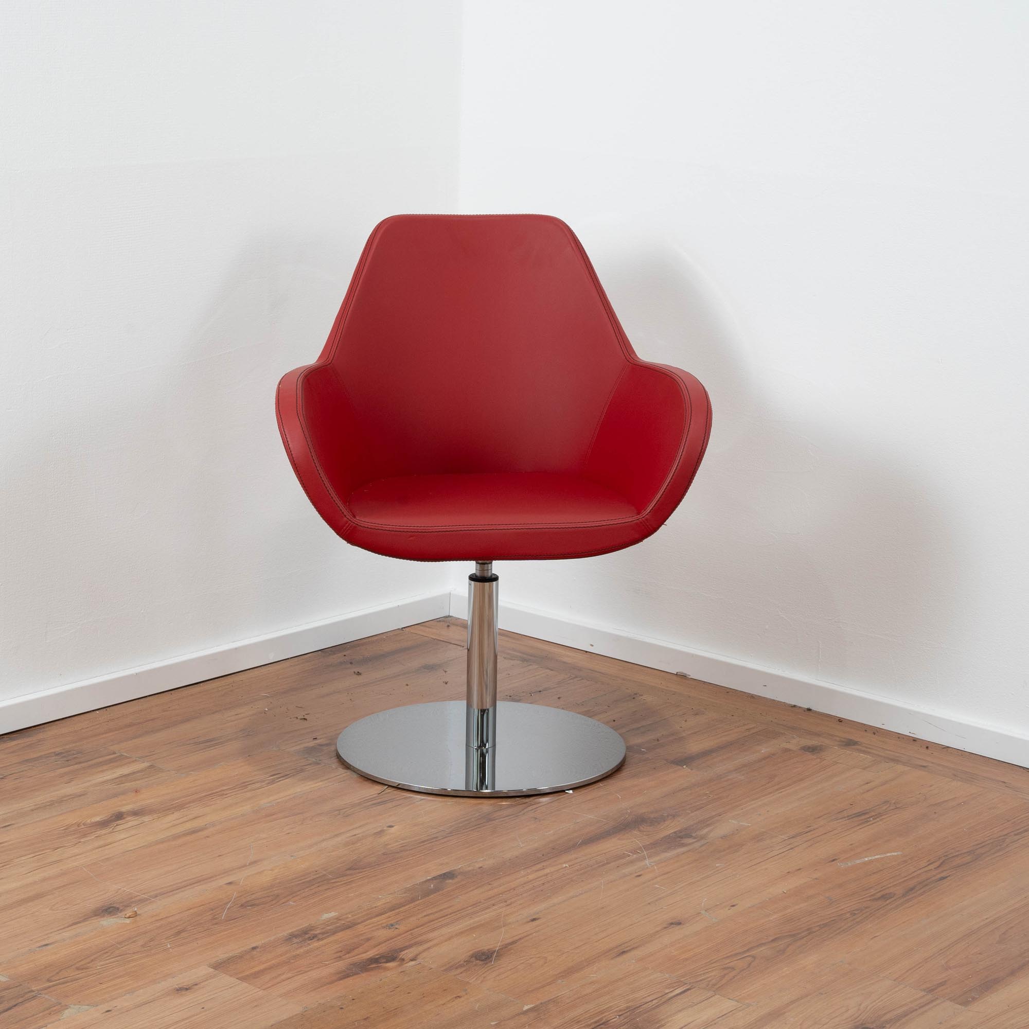 Profim Sessel rot - Tellerfuß Chrom - drehbar 