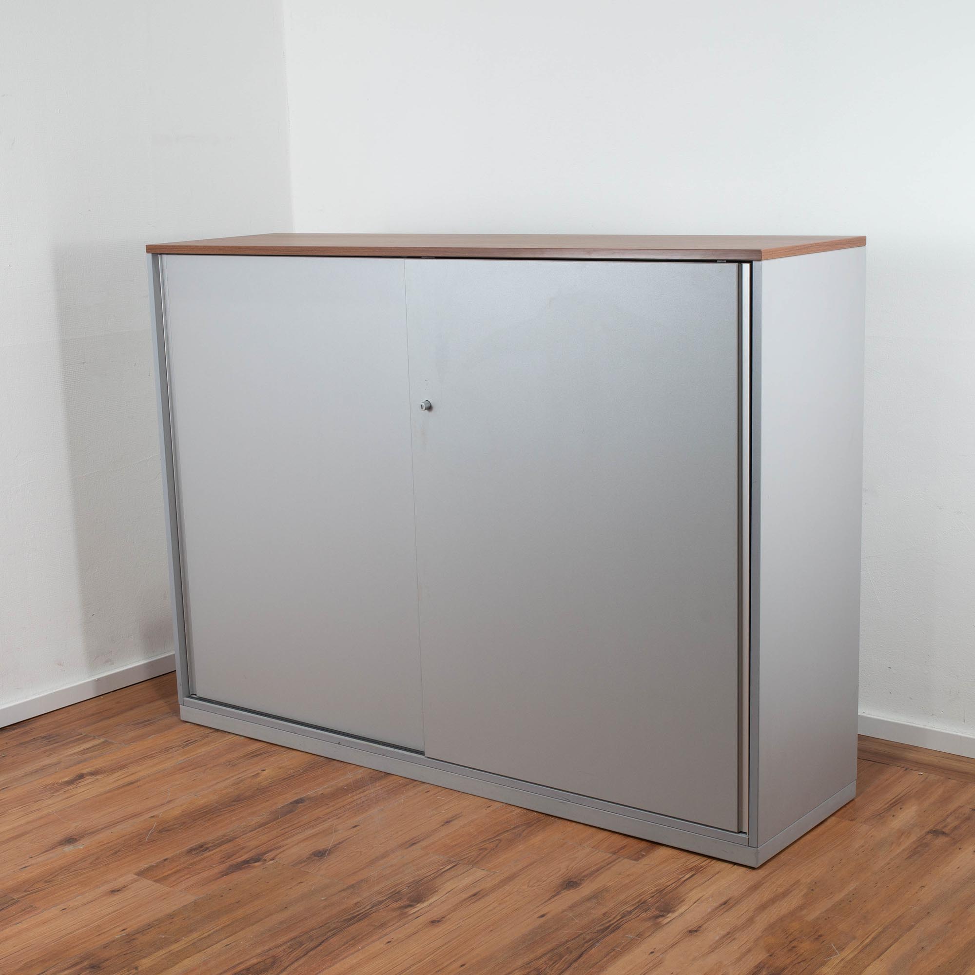 Sideboard 3OH grau mit Dekorplatte Nussbaum 