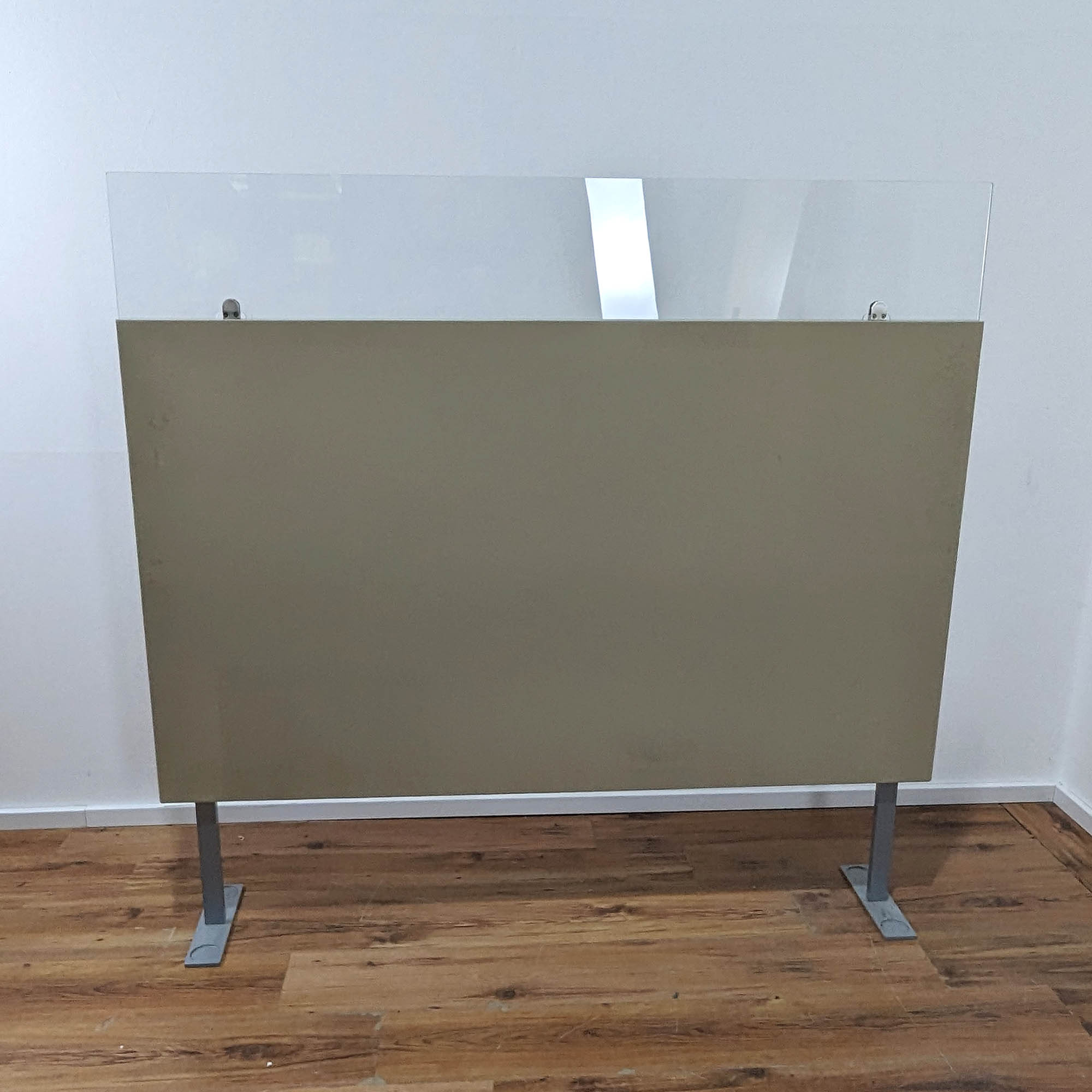 Raumteiler - Akustik-Trennwand mit Glas beige 160 x 150 cm 