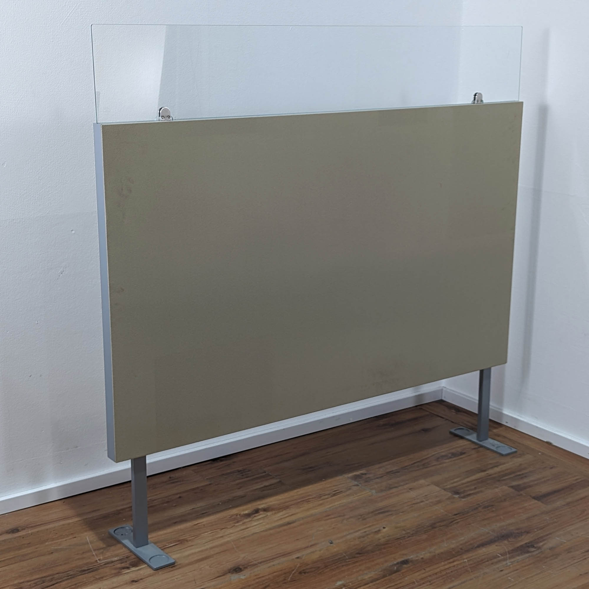 Raumteiler - Akustik-Trennwand mit Glas beige 160 x 150 cm 