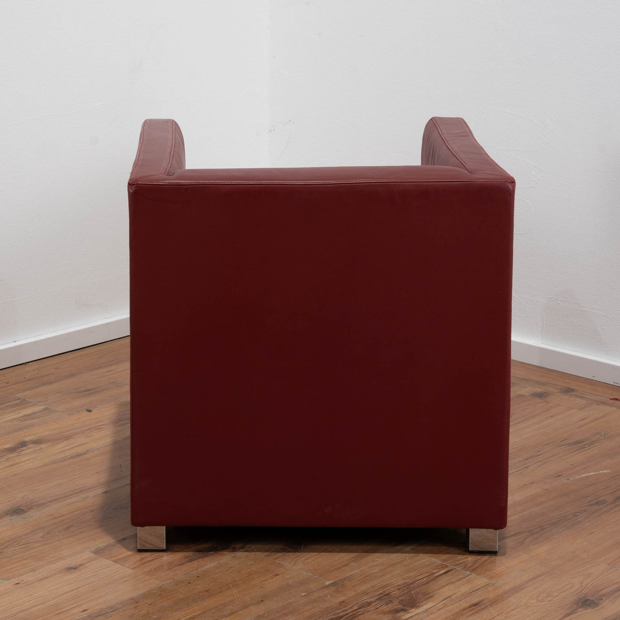 Leder Sessel "Candy" Rot mit Armlehnen - Chromgestell