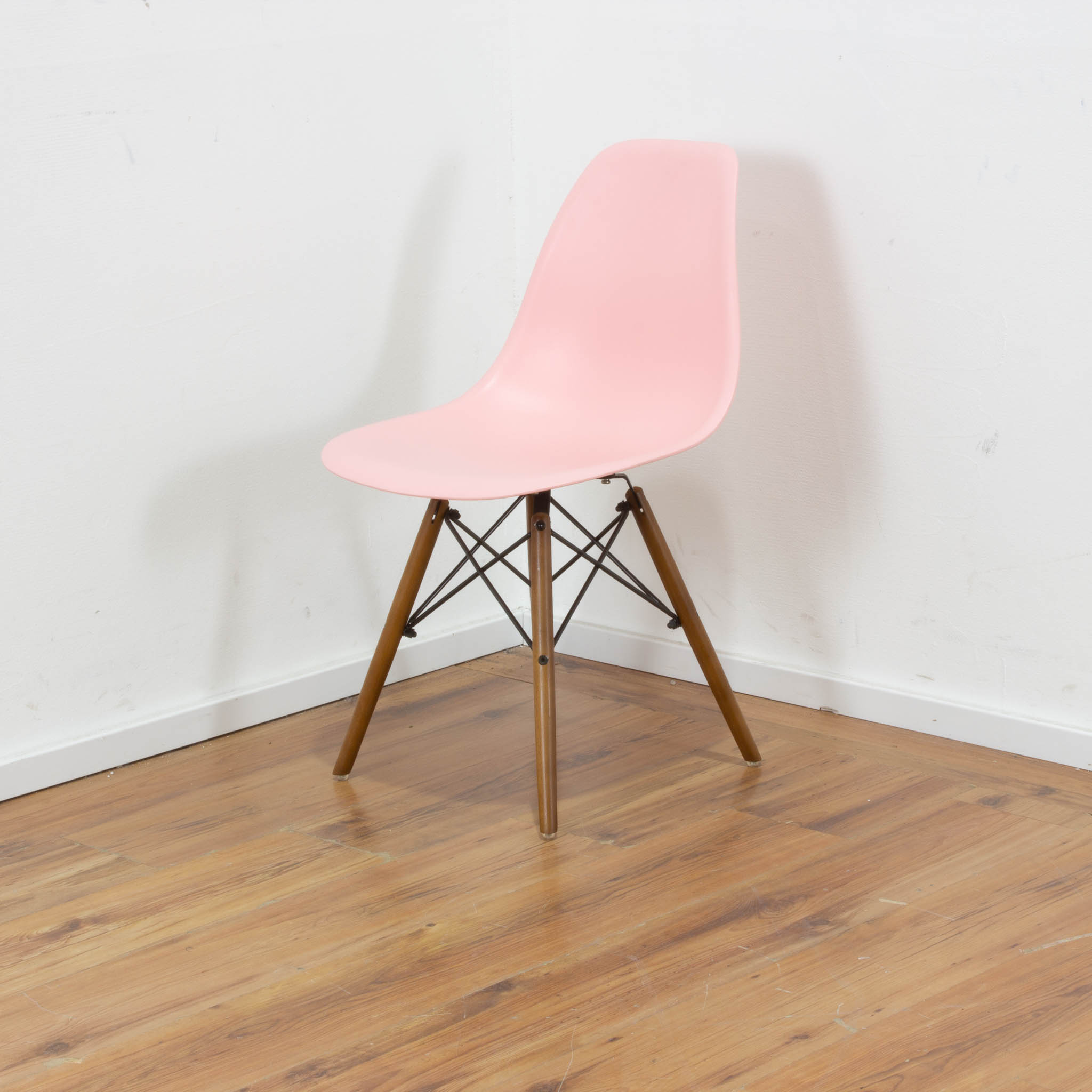 Schalensitz Stuhl Kunststoff rosa - 4-Fußgestell Buche  