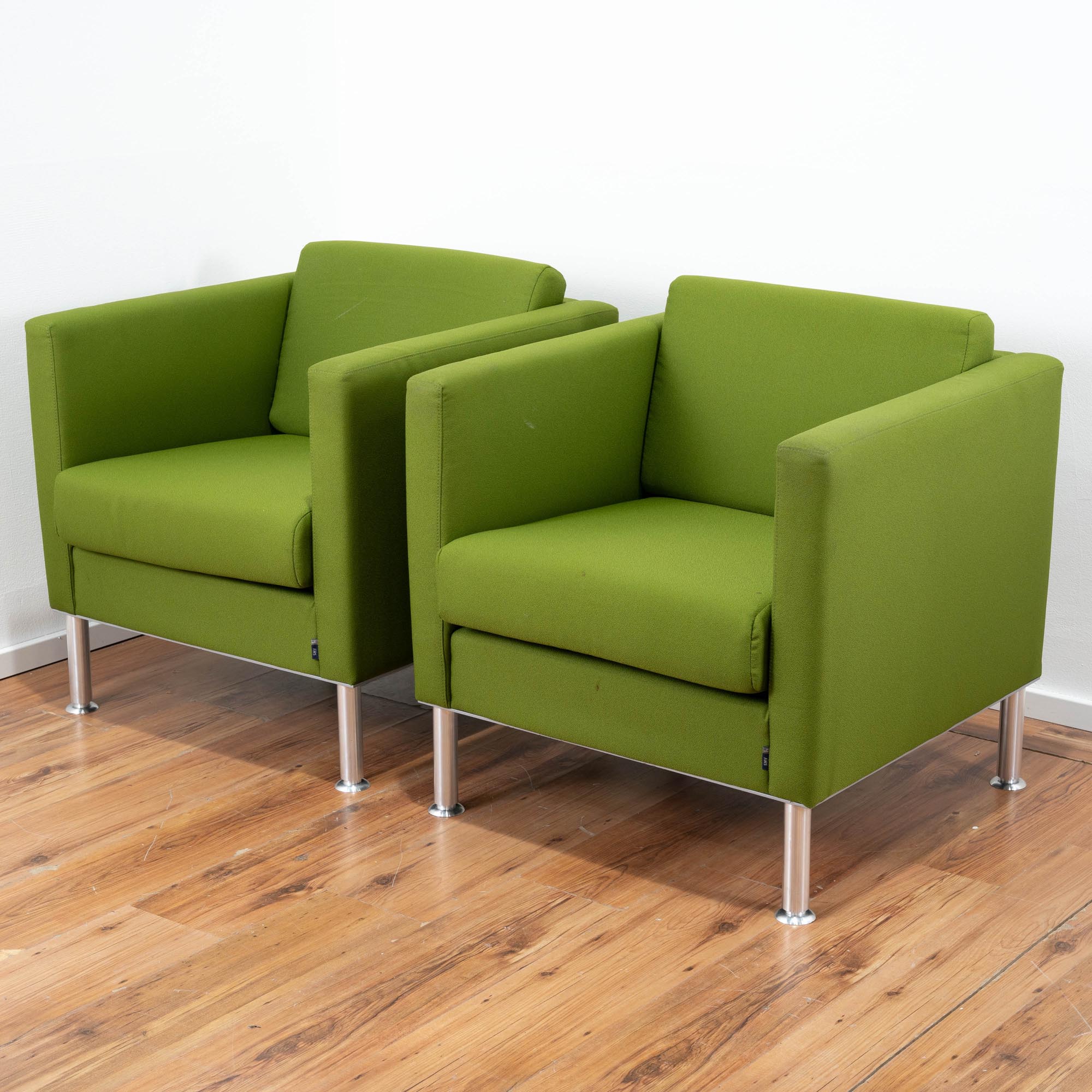 SMV Sessel 2er Set - Stoff grün - 4-Fußgestell chrom - Maße: 76 x 76 x 76 (B/H/T) 