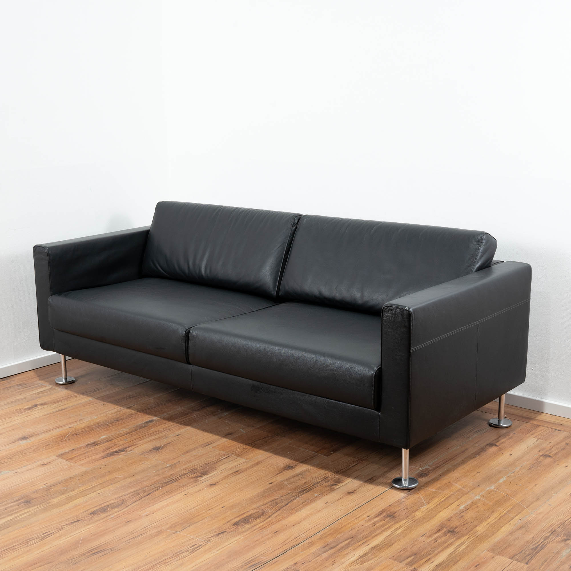 Vitra Park Sofa Leder schwarz 195 x 85 cm - 4-Fußgestell mit Tellerfüßen 