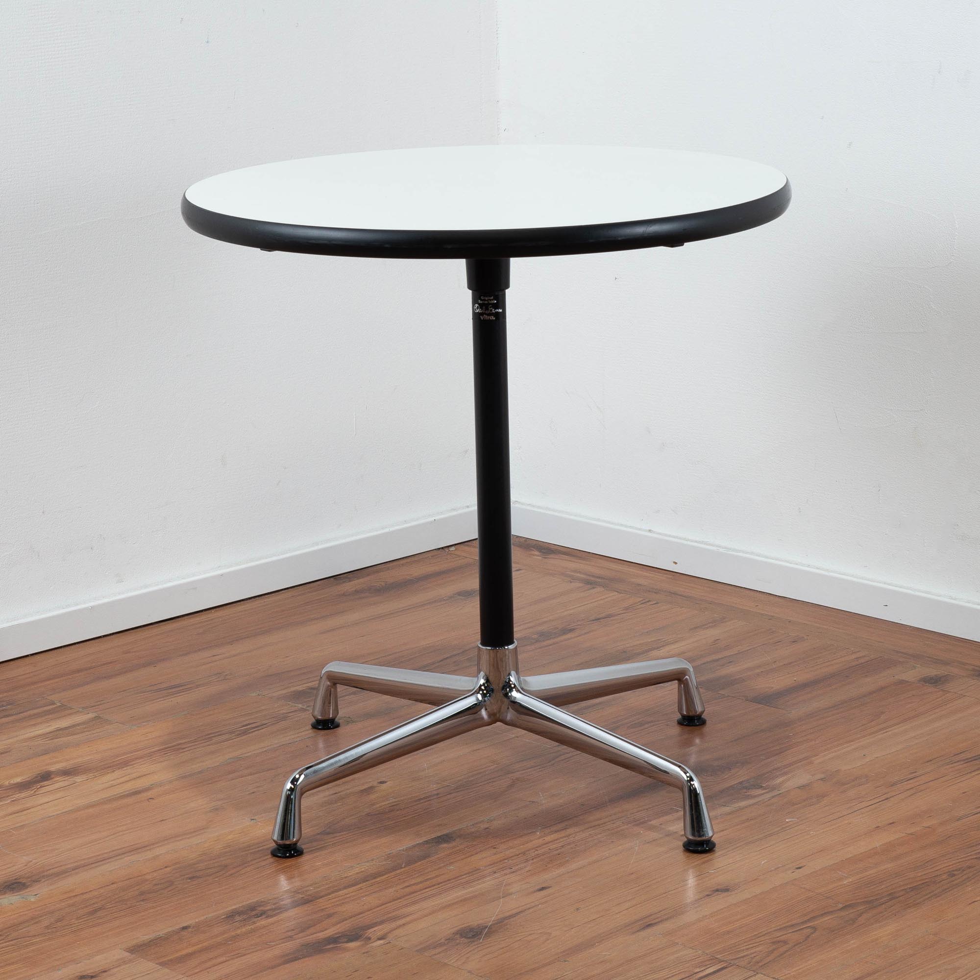 Vitra Eames Besuchertisch weiß Ø70 cm mit schwarzem Umleimer - Chromgestell