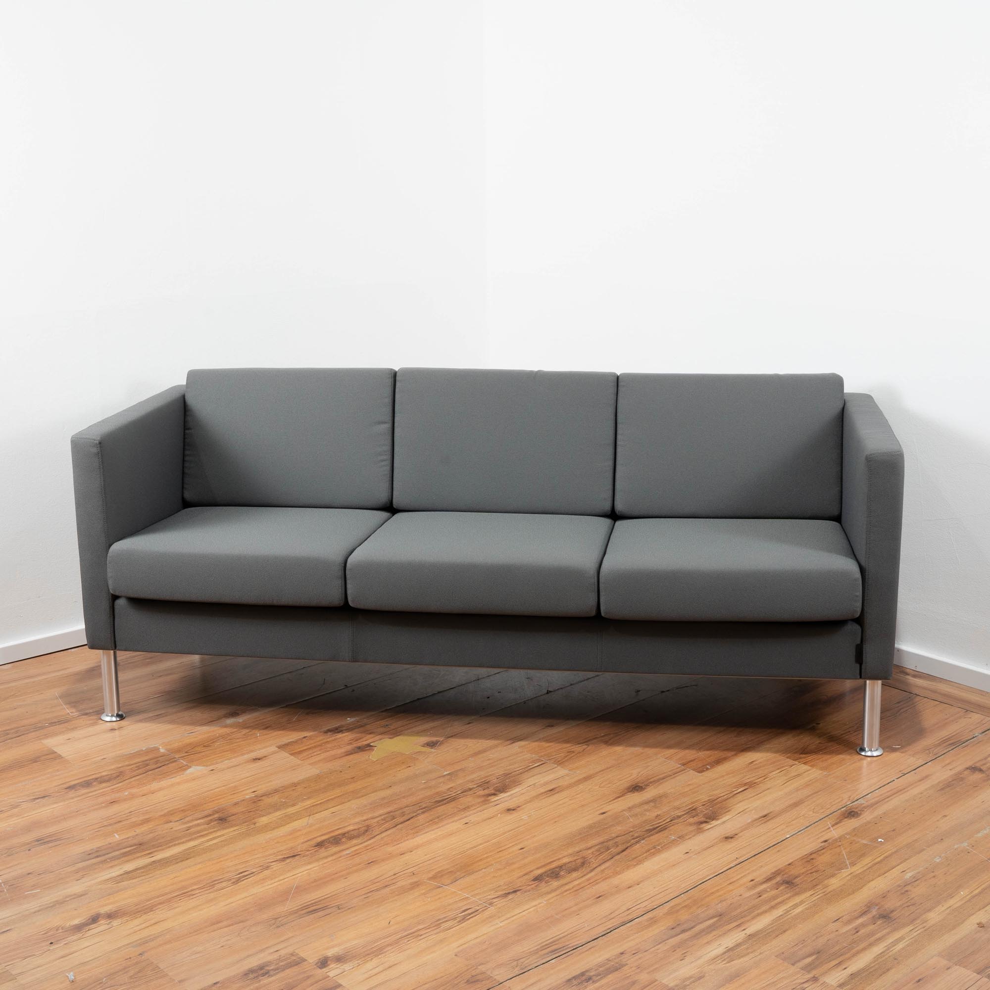 SMV 3-Sitzer Sofa - Stoff grau - 4-Fußgestell Chrom - Maße: 190 x 80 x 70 cm (L/B/T)