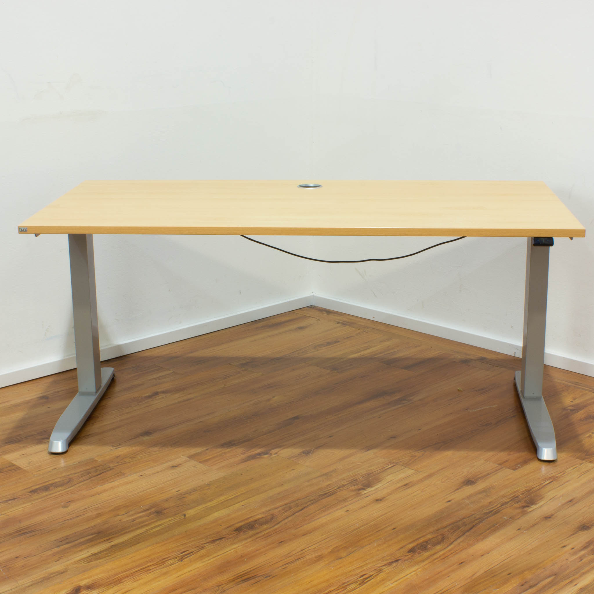 Hund E-Schreibtisch - 160 x 80 cm - Platte buche - T-Fußgestell Silber
