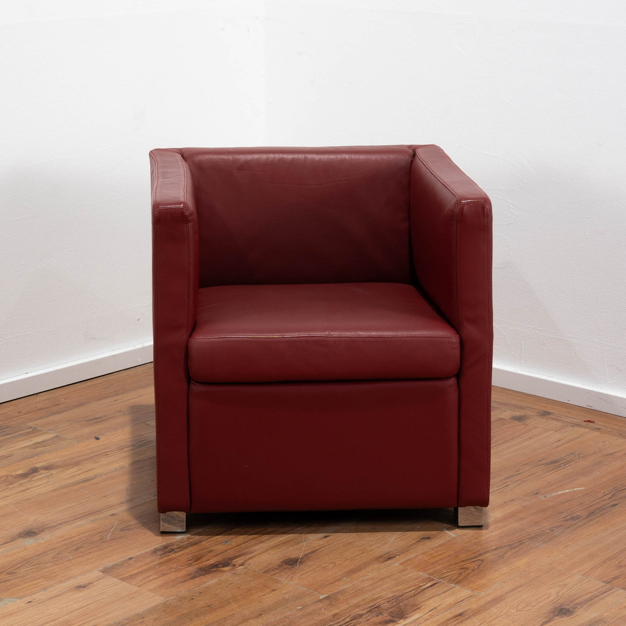 Leder Sessel "Candy" Rot mit Armlehnen - Chromgestell