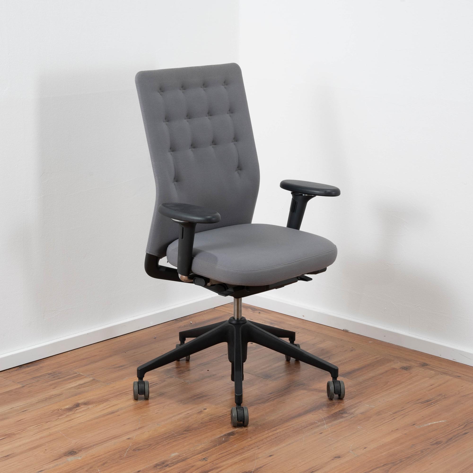 Vitra "ID Trim" Bürodrehstuhl - Sitzrücken Polster Stoff grau - 5-Fuß Gestell schwarz
