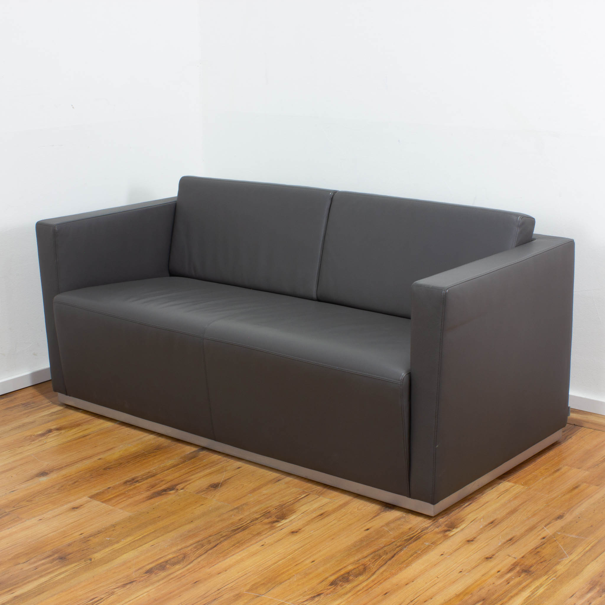Walter Knoll Foster 2-Sitzer Leder Couch - grau - Metallrahmen 