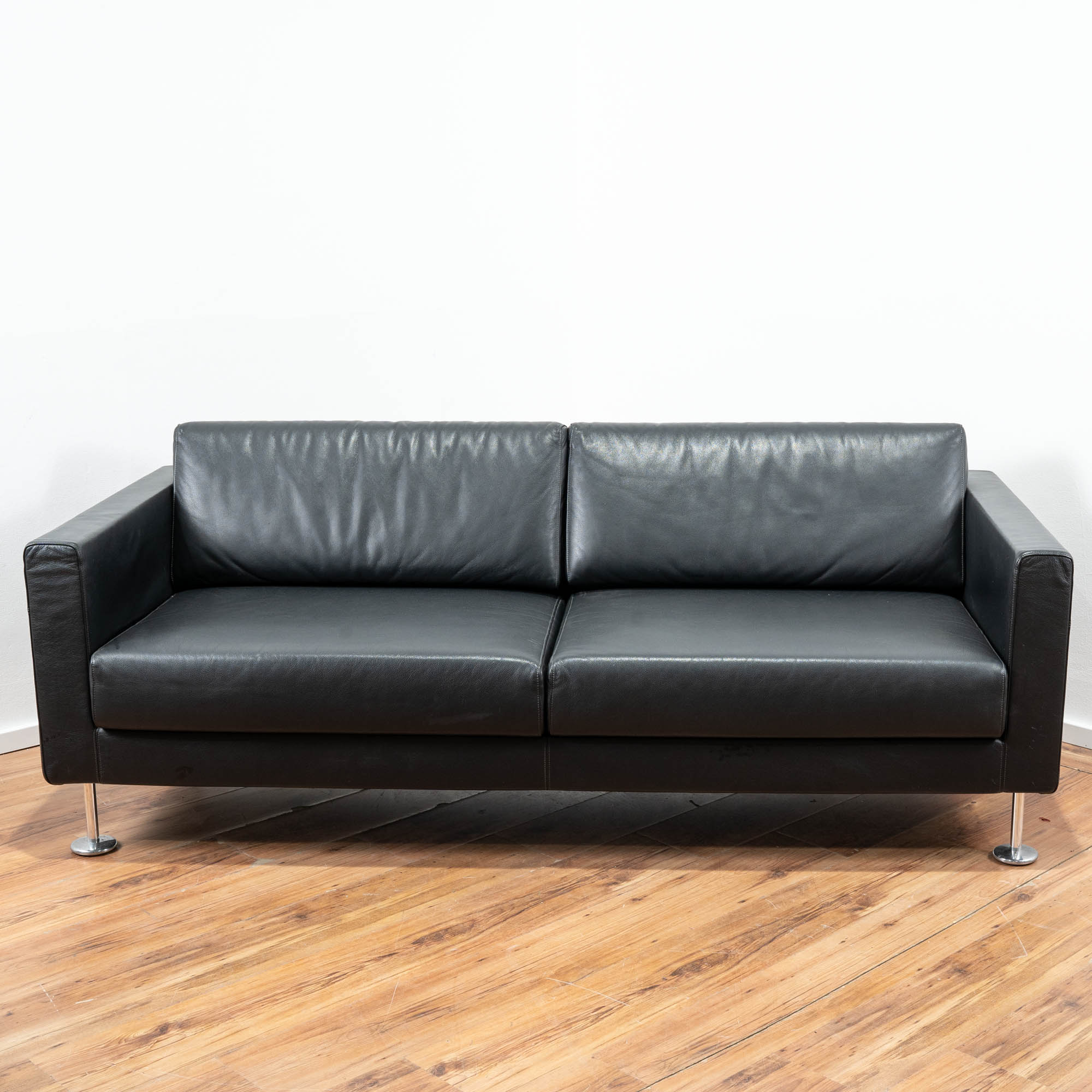 Vitra Park Sofa Leder schwarz 195 x 85 cm - 4-Fußgestell mit Tellerfüßen 